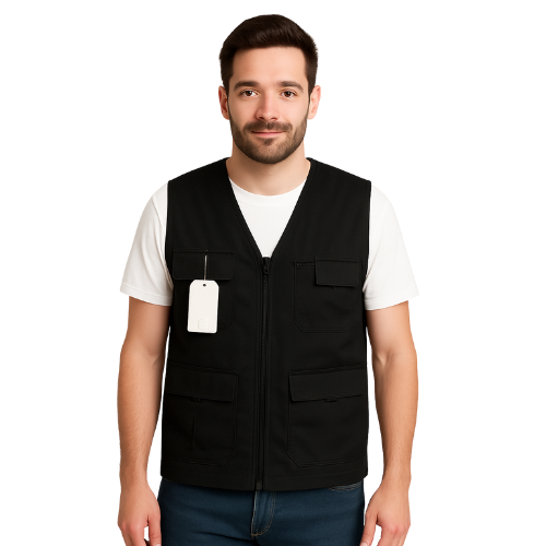 Men’s Black Utility Vest with Multiple Pockets – Cotton Jeans Fabric
